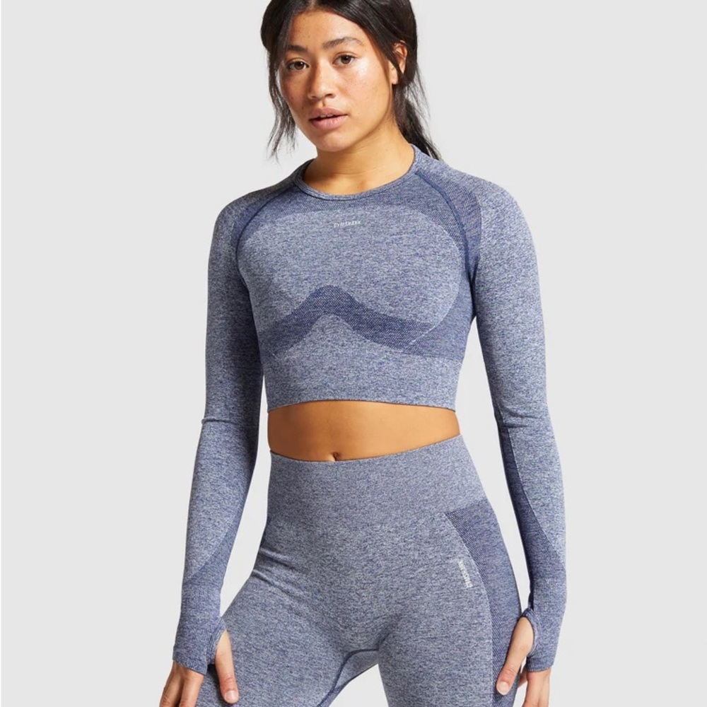 Gymshark Flex Sport Long Sleeve Crop Top - Navy